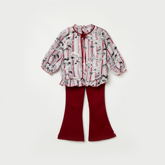 PEPPERMINT Girls Printed Blouson Top with Solid Pants