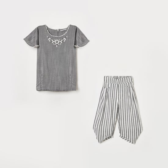PEPPERMINT Girls Embroidered Top with Striped Trousers