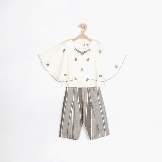 PEPPERMINT Girls Embroidered Cape Top with Striped Trousers