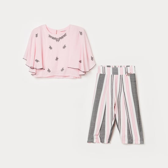 PEPPERMINT Girls Printed Top with Striped Trousers