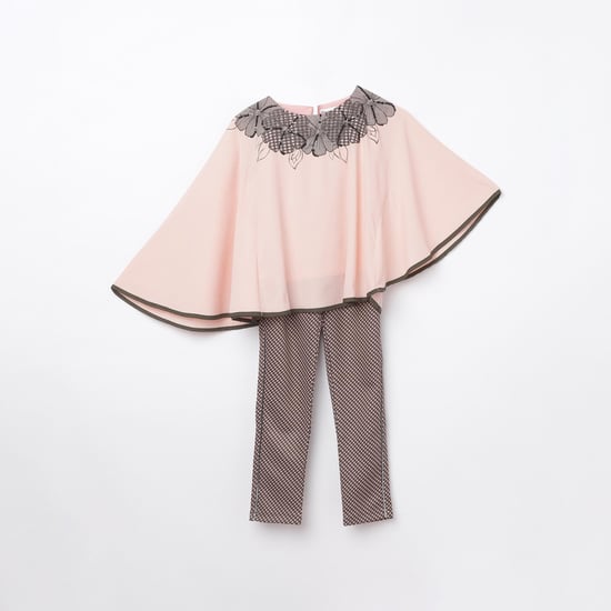 PEPPERMINT Girls Printed Cape Top with Checked Trousers