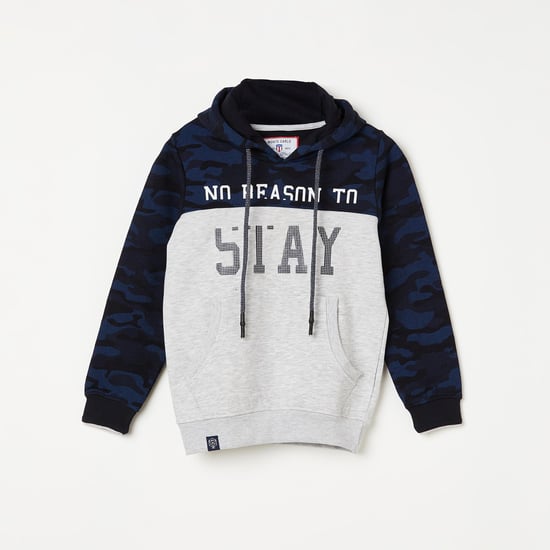MONTE CARLO Boys Typographic Print Camouflaged Hoodie