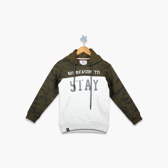 MONTE CARLO Boys Typographic Print Camouflaged Hoodie