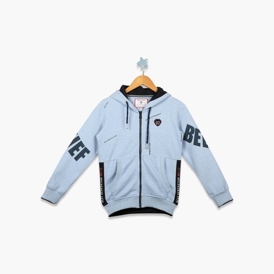 MONTE CARLO Boys Typographic Print Zip-Front Hoodie