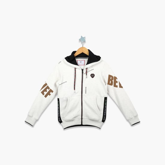 MONTE CARLO Boys Typographic Print Zip-Front Hoodie