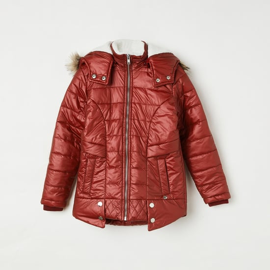 MONTE CARLO Girls Hooded Puffer Jacket with Faux-Fur Trim