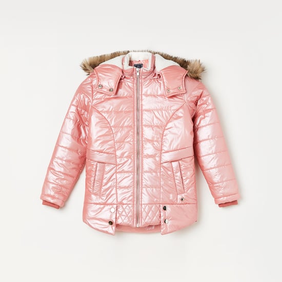 MONTE CARLO Girls Hooded Puffer Jacket with Faux-Fur Trim