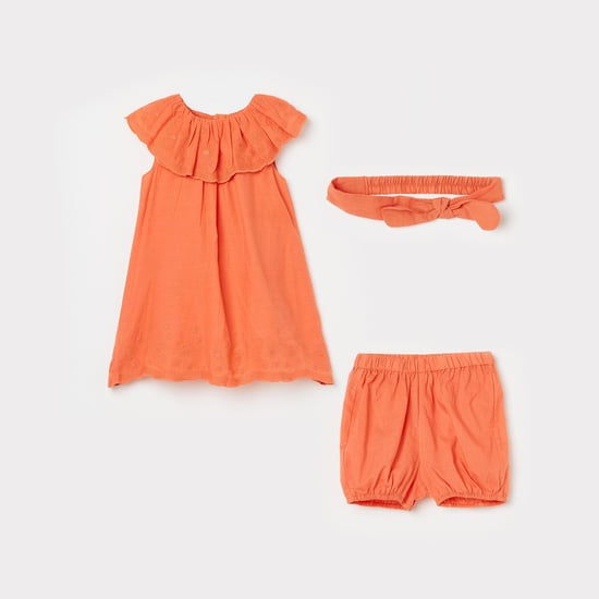 FS MINI KLUB Girls Solid Dress with Shorts and a Hairband