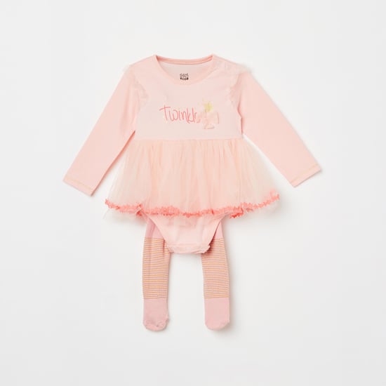 FS MINI KLUB Girls Printed Bodysuit and Solid Stockings
