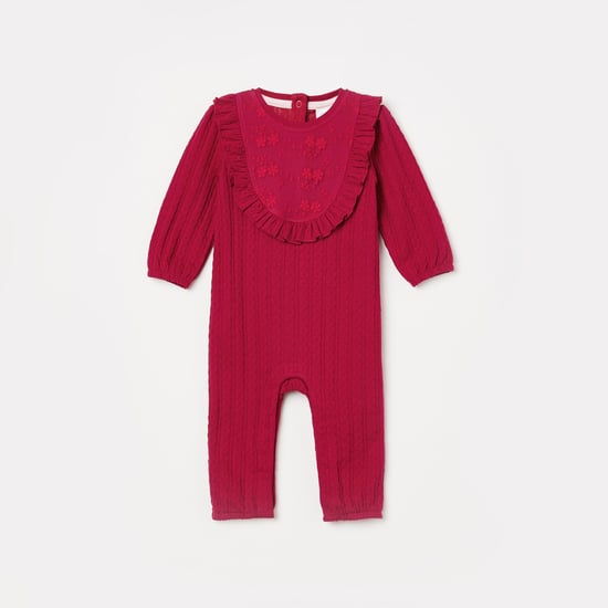 FS MINI KLUB Girls Patterned Knit Rompers with Floral Embroidery