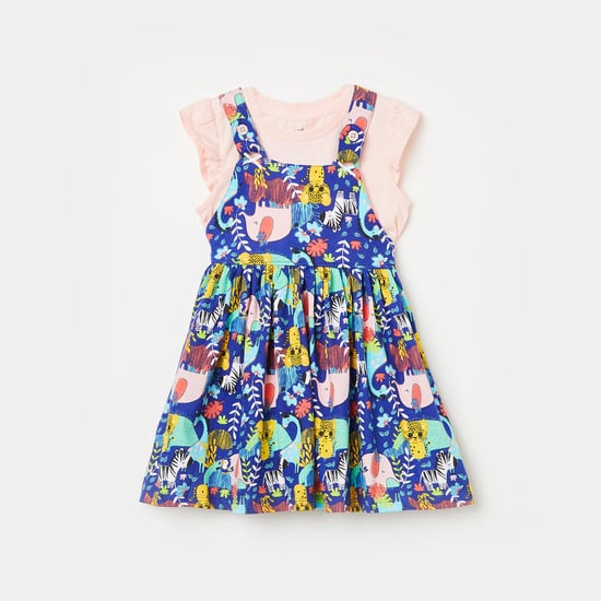 FS MINI KLUB Girls Printed Pinafore Dress with Top