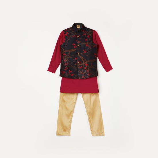 MANYAVAR Boys Solid Kurta with Pyjamas and Nehru Jacket
