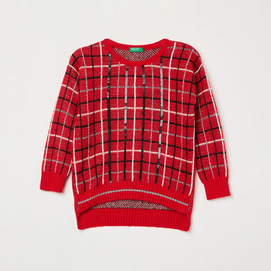 UNITED COLORS OF BENETTON Girls Checked Sequinned Sweater