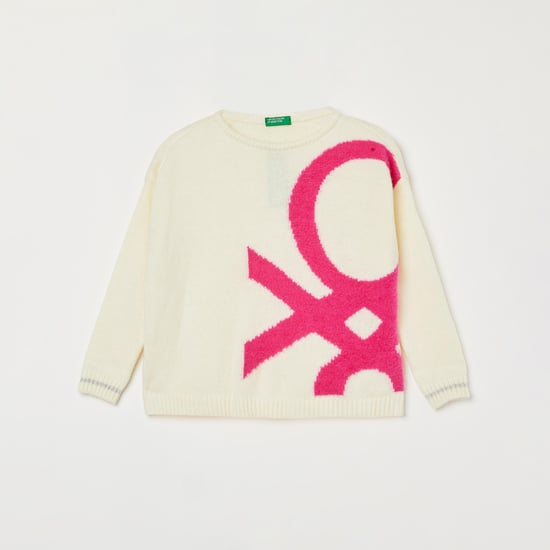 UNITED COLORS OF BENETTON Girls Patterned Knit Round-Neck Sweater