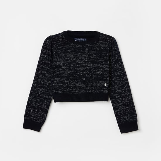 ALLEN SOLLY Girls Patterned Knit Sweater with Ribbed Hems