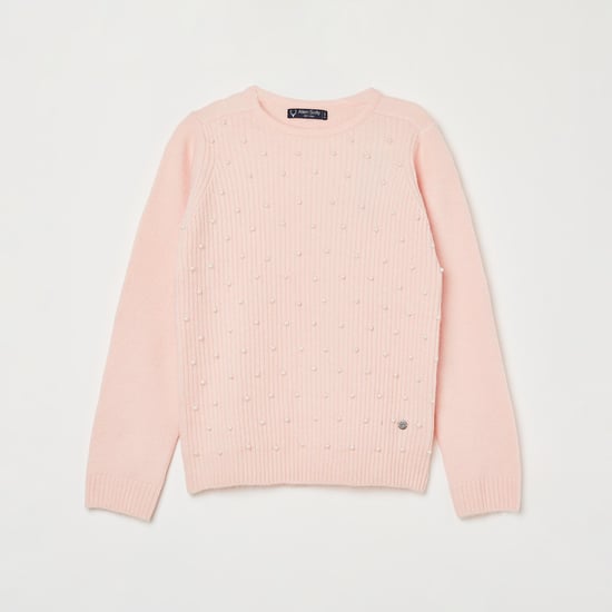 ALLEN SOLLY Girls Beaded Ribbed Sweater
