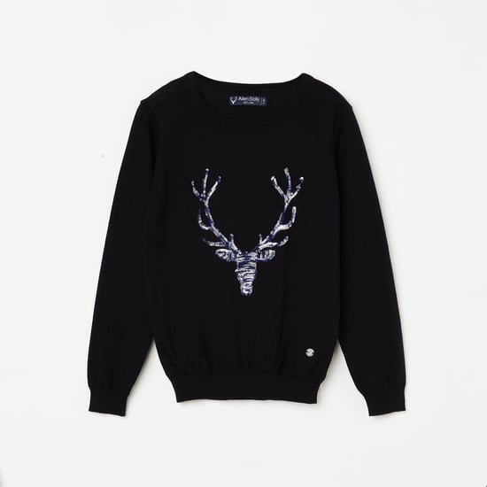 ALLEN SOLLY Girls Sequinned Round-Neck Sweater