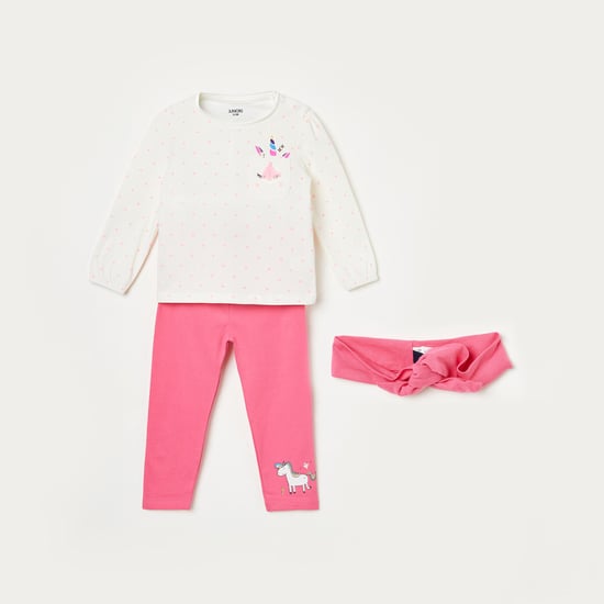 JUNIORS Girls Printed Round Neck Top with Elasticated Leggings