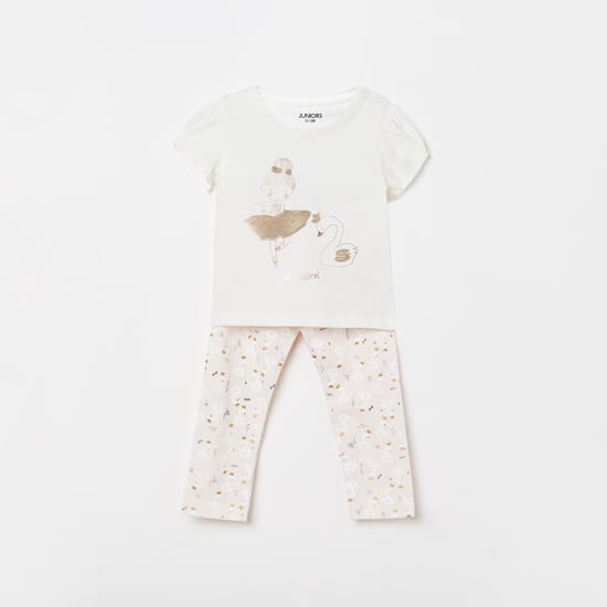 JUNIORS Girls Printed Top with Leggings