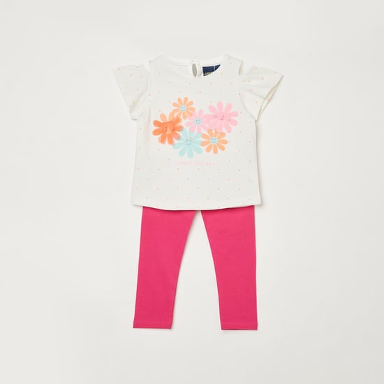 JUNIORS Girls Printed Cold-Shoulder Top with Elasticated Leggings