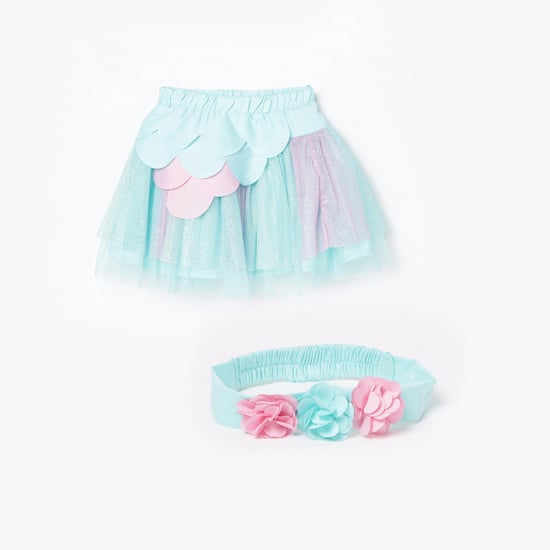 JUNIORS Girls Printed A-line Elasticated Skirt with Hairbands