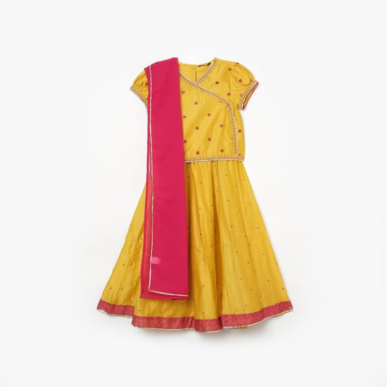 MELANGE Girls Embroidered Blouse with Printed Lehenga and Dupatta