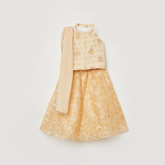 MELANGE Girls Embroidered Blouse with Lehenga and Dupatta