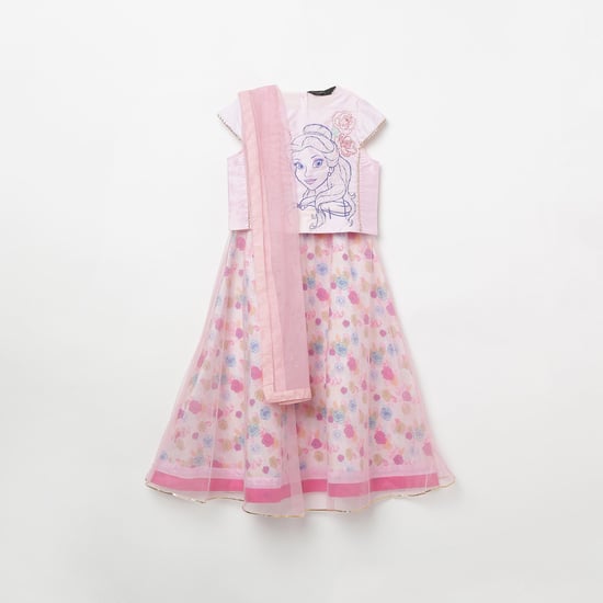 MELANGE Girls Printed Blouse with Lehenga and Dupatta
