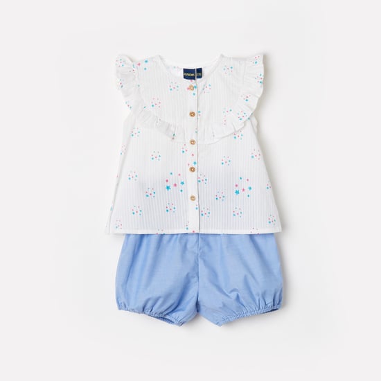 JUNIORS Printed Cap Sleeves Top with Elasticated Shorts