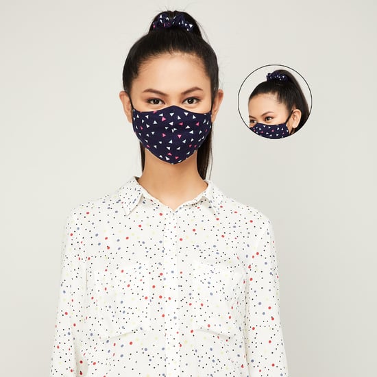 GINGER Women Printed Face Mask with Scrunchie