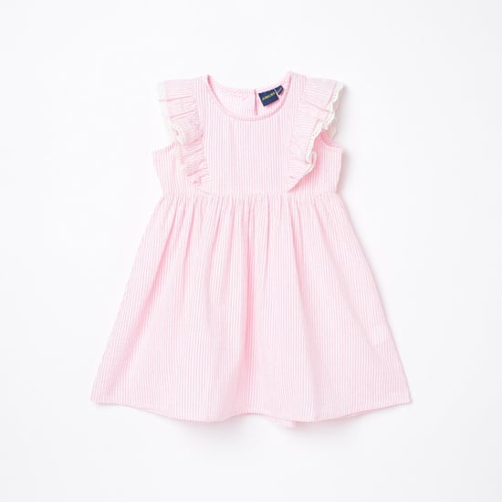 JUNIORS Girls Striped Fit and Flare Dress Pink