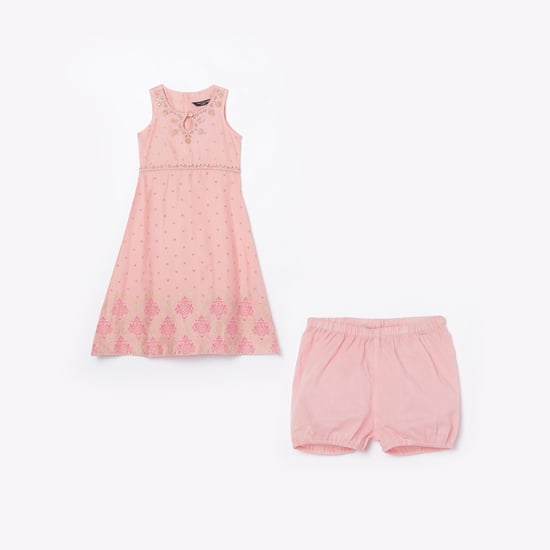 MELANGE Girls Sequin Embellished A-line Dress with Shorts