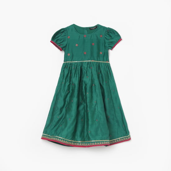 MELANGE Girls Embroidered A-Line Dress