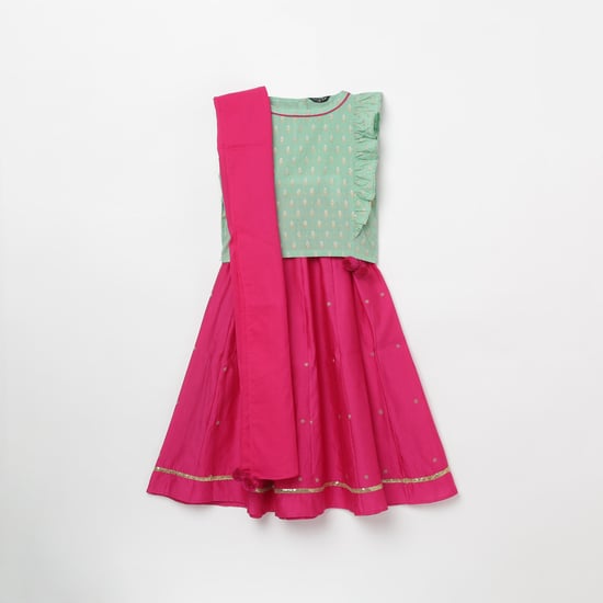 MELANGE Girls Printed Top with Lehenga and Dupatta