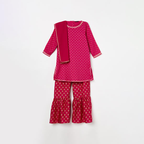 MELANGE Girls Printed Kurta with Dupatta and Sharara Pants