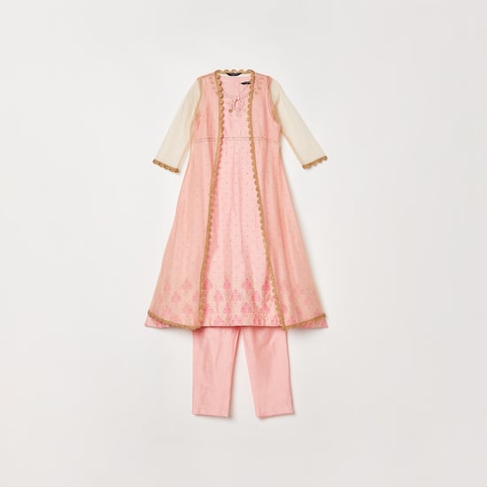 MELANGE Girls Embellished A-line Kurta and Churidar with Shrug