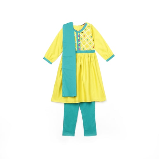 MELANGE Girls Mirror Embellshed A-Line Kurta with Salwar and Dupatta