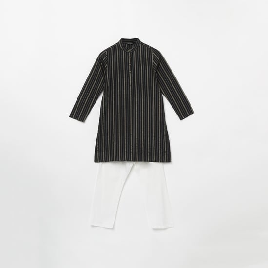 MELANGE Boys Striped Kurta with Elasticated Solid Pyjamas