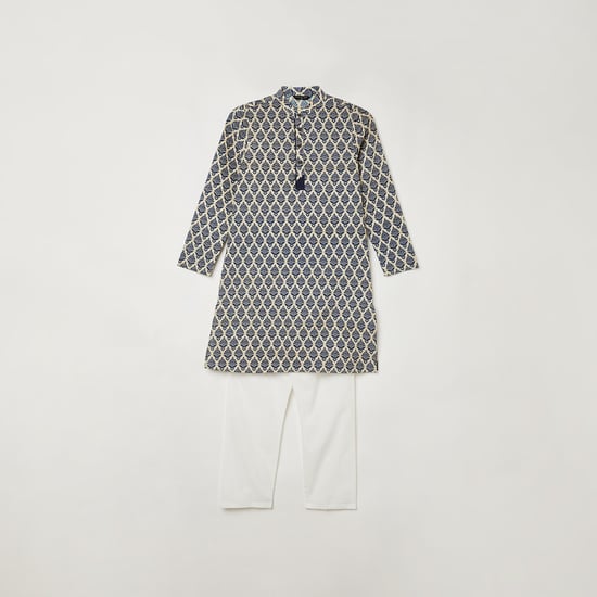 MELANGE Boys Printed Kurta with Elasticated Solid Pyjamas