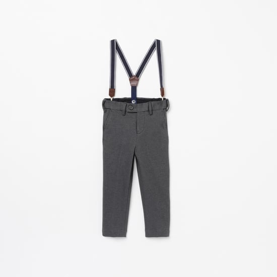 JUNIORS Boys Textured Slim Fit Trousers with Suspenders