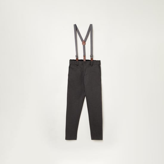 FAME FOREVER KIDS Boys Textured Slim Fit Trousers with Suspenders