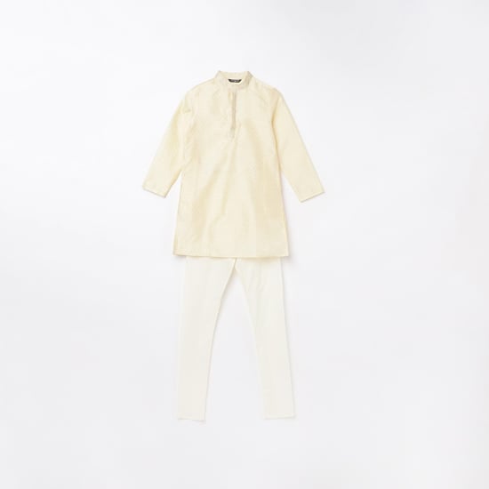 MELANGE Textured Band Collar Kurta with Elasticated Waist Pyjamas