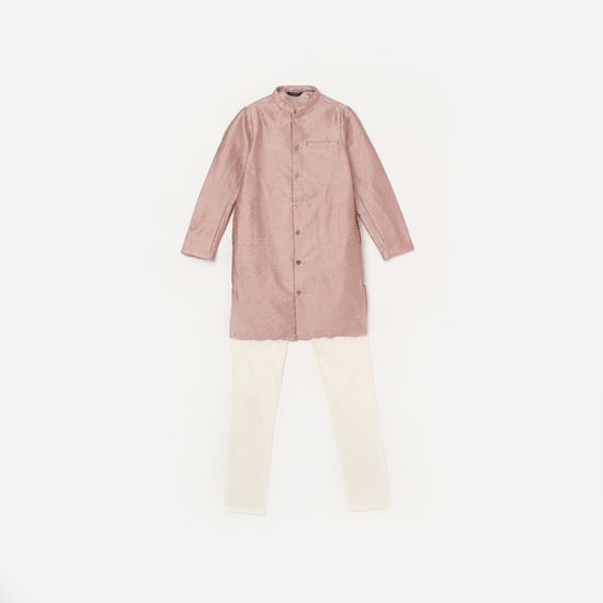 MELANGE Boys Printed Band Collar Kurta with Elasticated Pyjamas