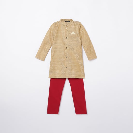 MELANGE Boys Embroidered Kurta with Solid Elasticated Pyjamas