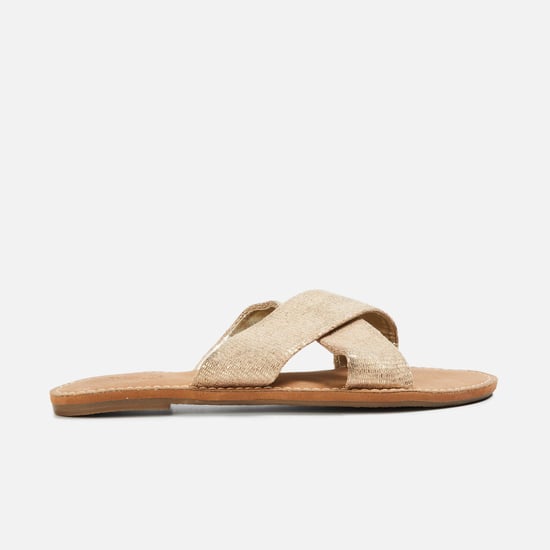 INC.5 Women Textured Cross-Strap Flats