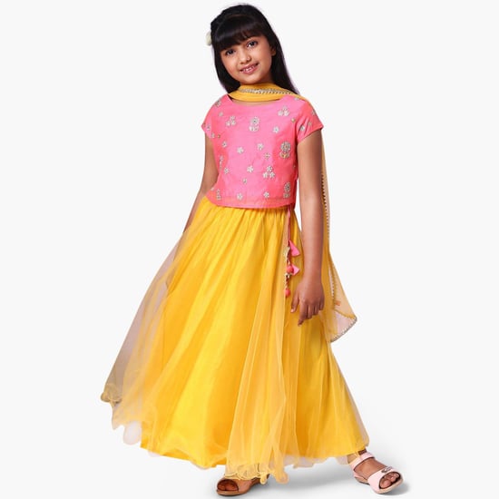 BIBA Girls Embellished Lehenga Set with Dupatta