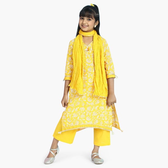 BIBA Girls Printed Kurta with Straight Pants and Dupatta