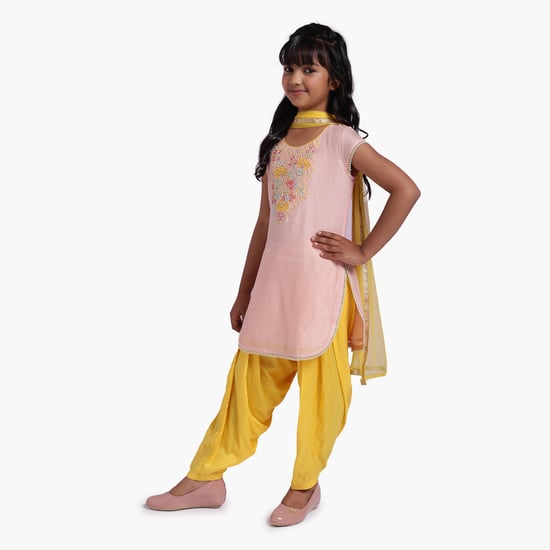 BIBA Girls Embroidered Kurta with Salwar and Dupatta
