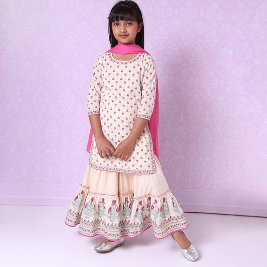 BIBA Girls Printed Kurta with Sharara and Dupatta