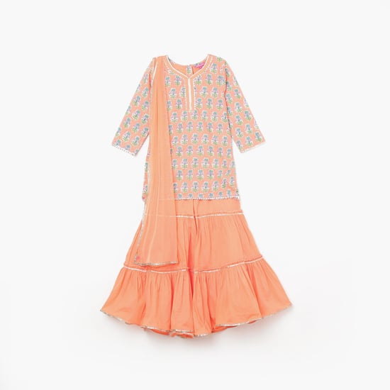 BIBA Girls Floral Print Kurta with Sharara Pants and Dupatta